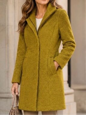 Capture EziBuy Women’s Boucle Wool Blend Long Coat Mustard Size 14 NWT